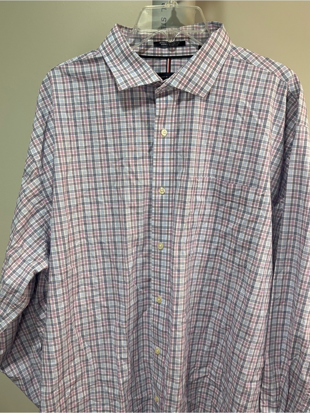 Tommy Hilfiger Men's Stretch Shirt Wrinkle Resistant Purple Blue Check Sz 2XL - Picture 3 of 9